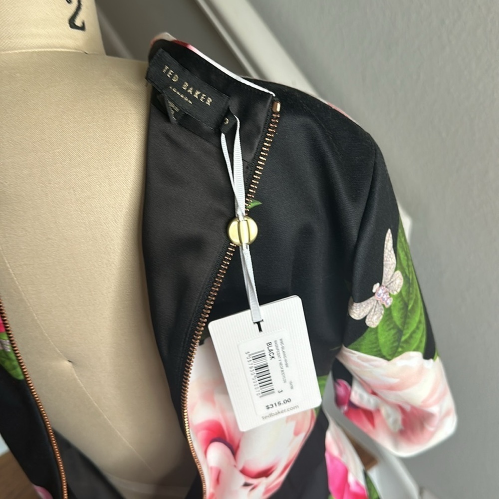 Ted Baker Magnificent V Bodycon Dress NWT Gilanno Black Floral​​​​ - Picture 11 of 13